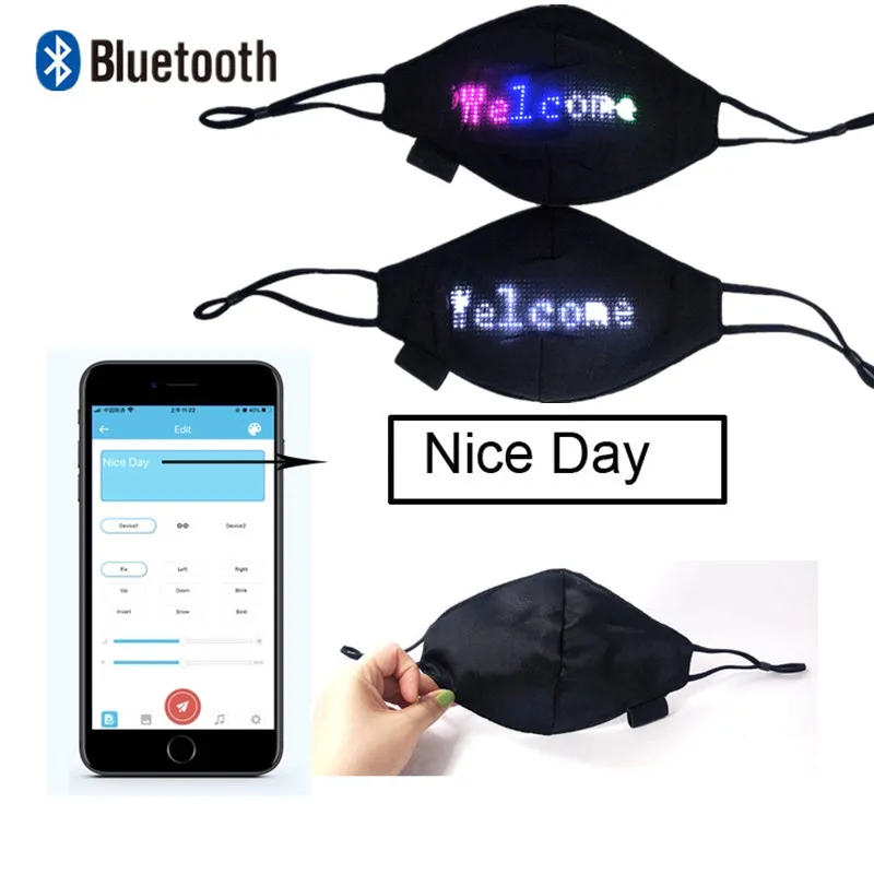 Bluetooth programmerbar LED-skärm Ljus upp Facemask Lysous för män Kvinnor Rave Mask Music Party Christmas Halloween Masks Sign Module