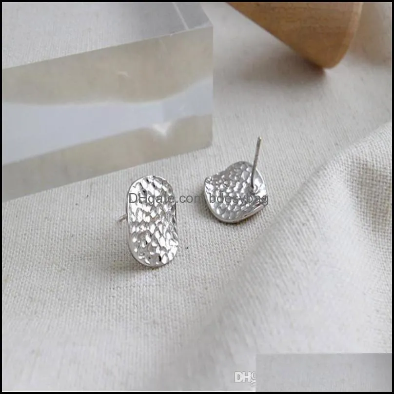 New Sterling Silver 925 Jewelry Chic Style Mini Irregular Concave Convex Stud Earrings Female Silver Geometric Earring For Women