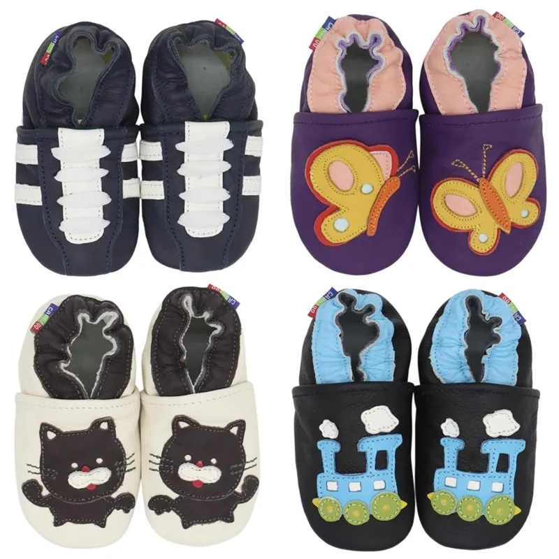 Baby skor mjuka bebe läder nyfödda booties för spädbarn baby boys tjejer spädbarn toddler tofflor första vandrare 210317