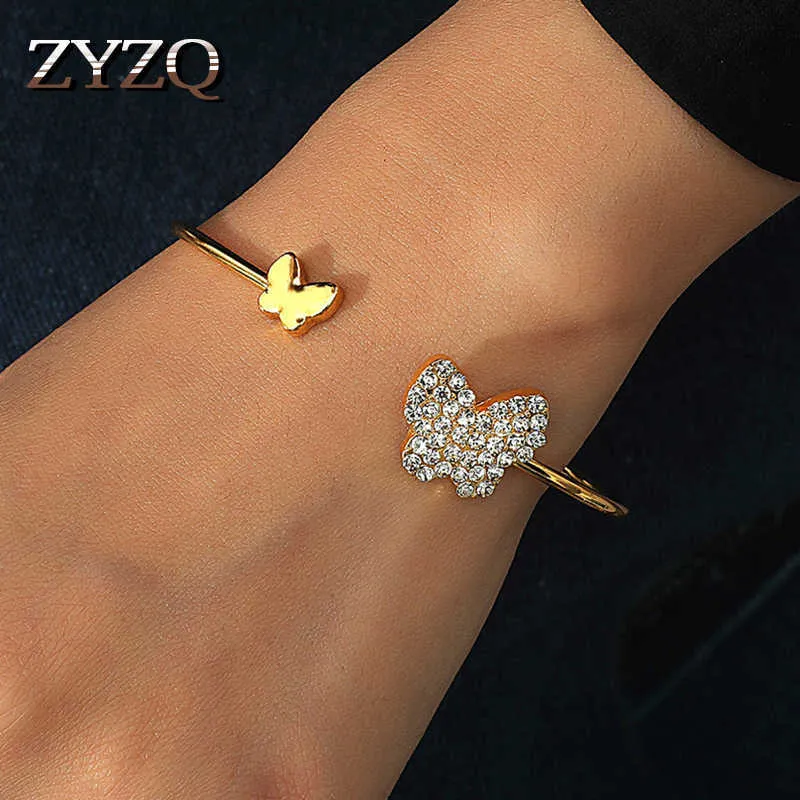 Zyzq Doux Strass Papillon Bracelet Mode Fleur En Métal Bracelet Ouvert Pour Les Femmes Saint Valentin Bijoux Accessoires Q0719