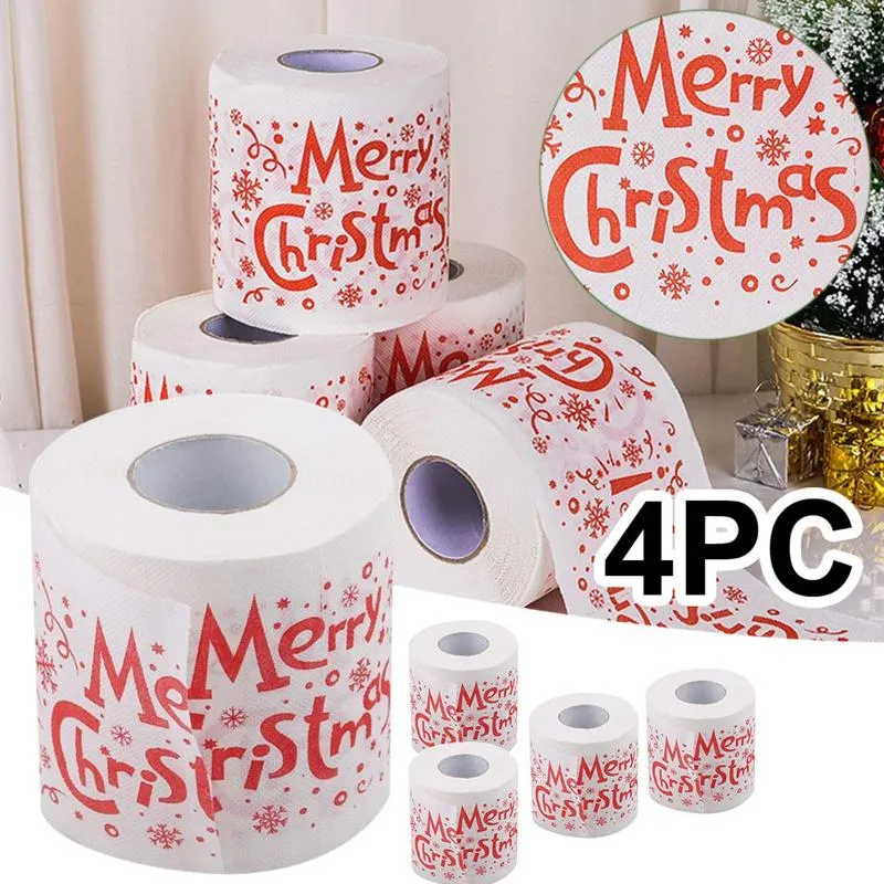 Juldekorationer 4PCS Xmas Pattern Färg Toalettpapper Santa Claus Party Printed Vävnad 2021 Chriatmas Tillbehör Navidad