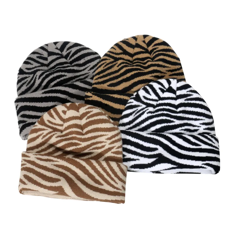 Nova forma moda gorro de inverno bonés quentes zebra de malha chapéus para mulheres senhora mãe presentes