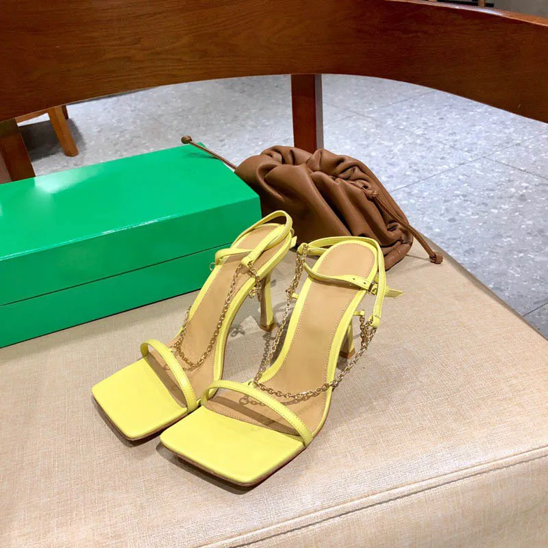 High Quality Stretch Sandals Nappa Leather Square Toe Ankle Strap Fashion Dress Heels