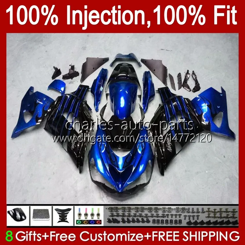 Injection OEM pour KAWASAKI NINJA ZZR-1400 ZX 14R 14 R ZZR 1400 CC 06-11 Corps 4No.166 ZZR1400 ZX14R 2006 2007 2008 2009 2010 2011 ZX-14R 06 07 08 09 10 11 Carénage bleu noir