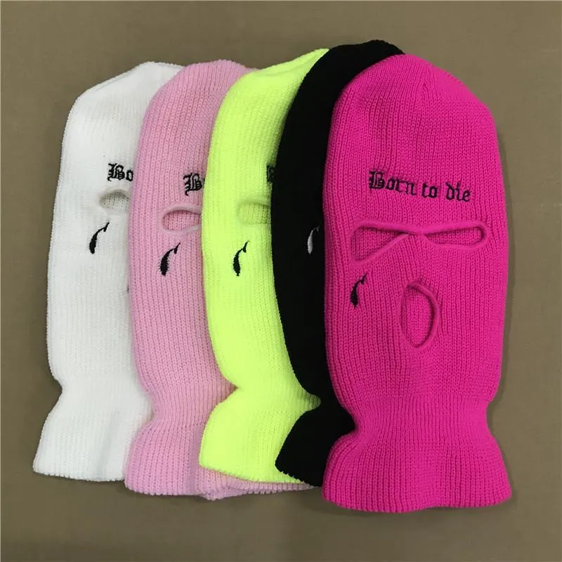 Beanie/Skull Caps Bron To Die 3-Hole Ski Face Mask Balaclava Embroidery Letter Tears Men Warm Thermal Knitted Hat Women Halloween Party