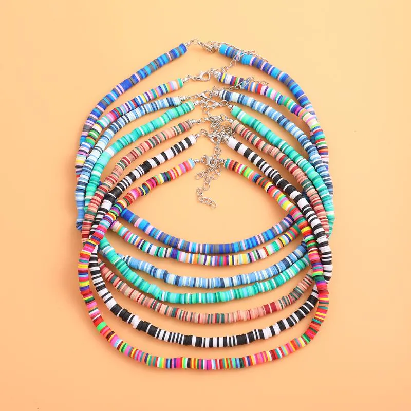 مختنقات البوليمر متعدد الألوان قلادة قلادة للنساء بوهو بوهو ناعم الفخار اليدوي اليدوي مجوهرات المجوهرات الشاطئ