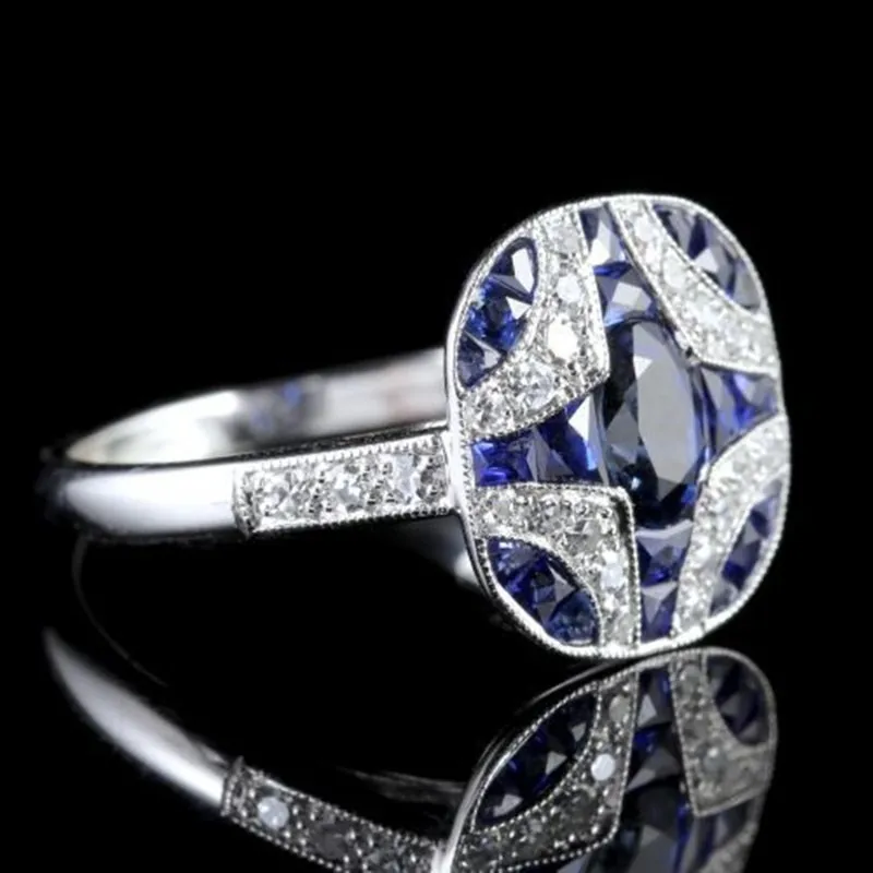 Anéis de banda de casamento de jóias de mulher para casais 925 Sapphire de prata esterlina retro anéis de diamante encheram noivado das mulheres