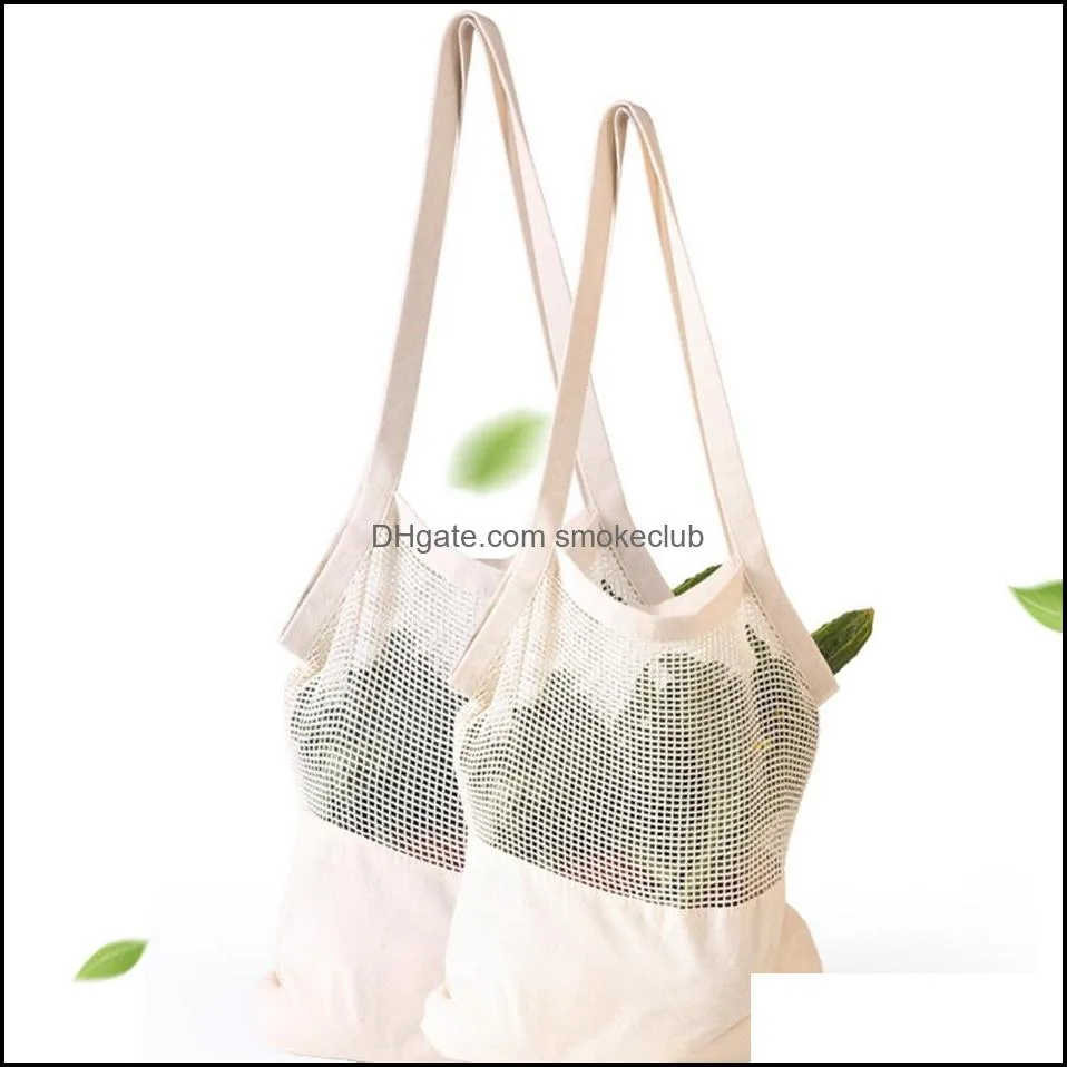 Reusable Shopping Bag Fruit Vegetables Handbags String Eco Grocery Long Storage Bags Casual Portable Hollow Mesh Net Cotton Bag