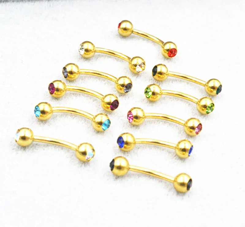 Spedizione LOT50 pezzi - Anelli per labbra per sopracciglia in cristallo Bilancieri curvi 16g~1.2mmX8X4mm Gioielli per piercing al corpo