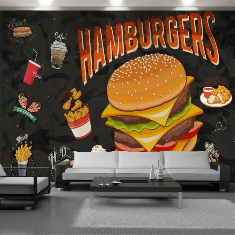 3D современные обои ароматные и вкусные гамбургерские фрески водонепроницаемые противоречие обои интерьера украшения ресторана бургер