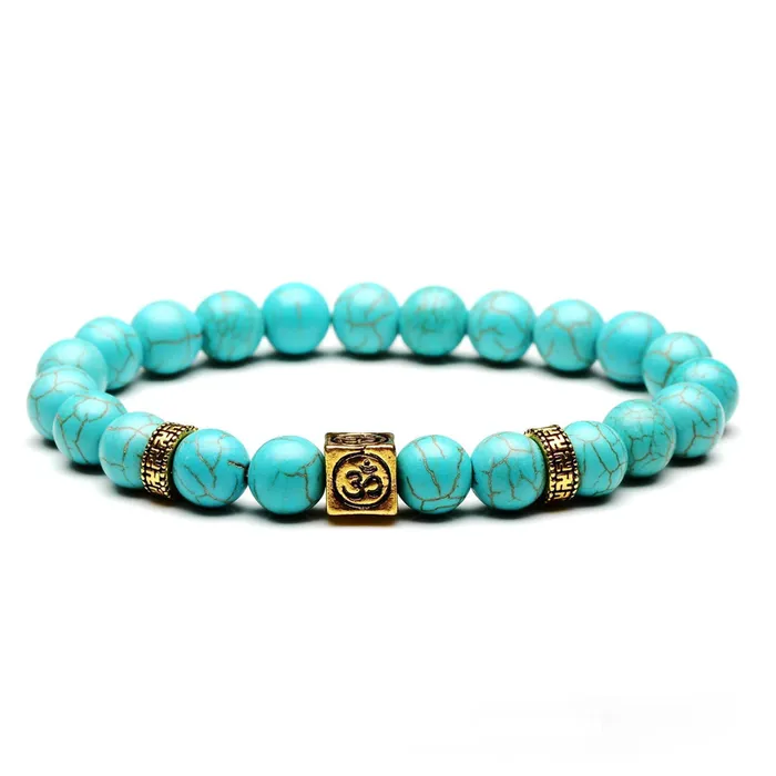 8mm Turquoise Gemstone Perles Brin Yoga Bracelet Antique Argent Or Pierre Naturelle Bracelets pour femmes bijoux de mode sera et sableux