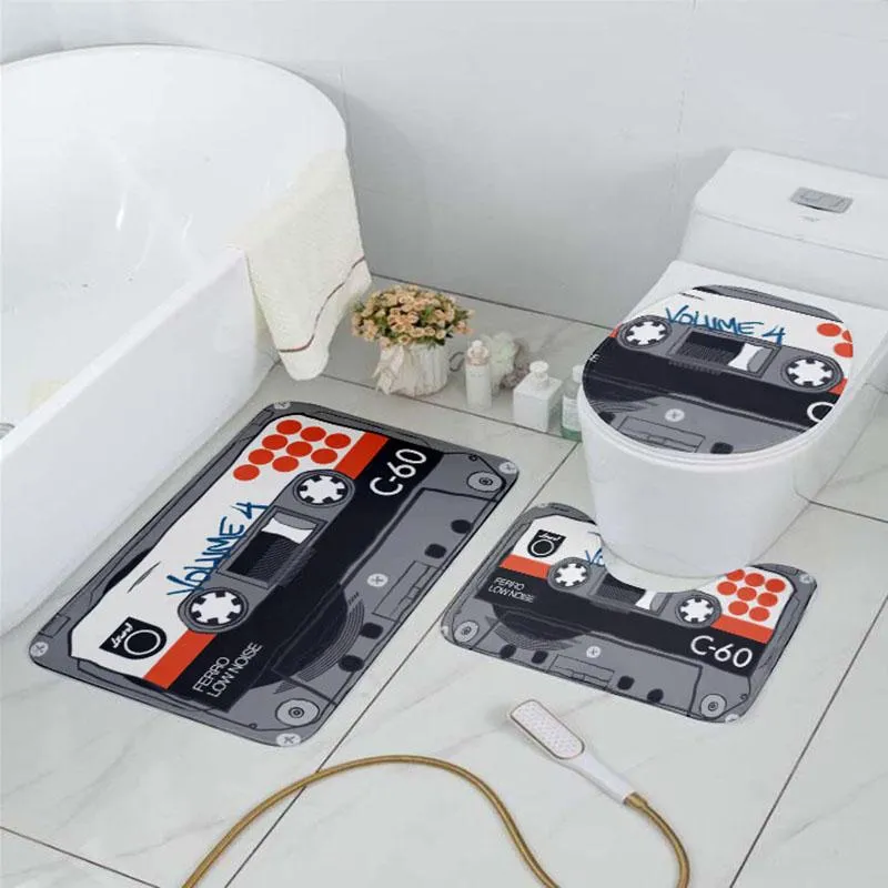 Коврики для ванн Музыкальная лента коробка ретро печатает ванная комната нескользящая подушка туалет крышка крышка душевой комнаты ковровая ванна дверь водонепроницаемый мат