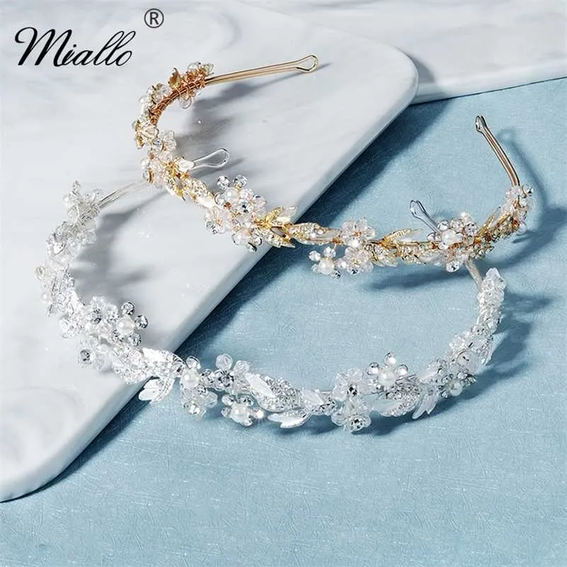 Miallo Fashion Flower Flowing Crystal Headbands para Mulheres Acessórios De Cabelo Prata Coroa Coroa Casamento Nupcial Jóias Headpiece Presente 220125