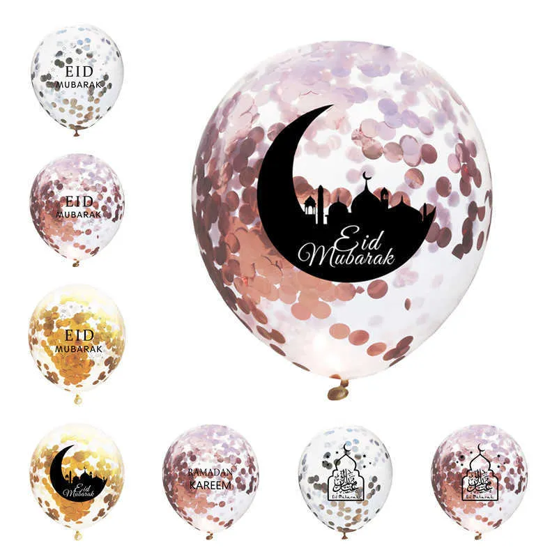 5PS 12inch Eid Mubarak Kareem Confetti Ballong Ramadan och Eid Dekorationer för hem Ramadan Mubarak Decor Wedding Party Supplies Y0827