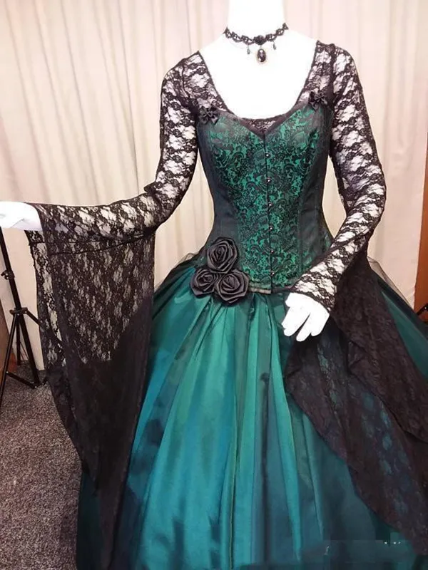 Vintage Black And Green Gothic Wedding Dress Long... From Readygogo,  $150.76 | DHgate.Com