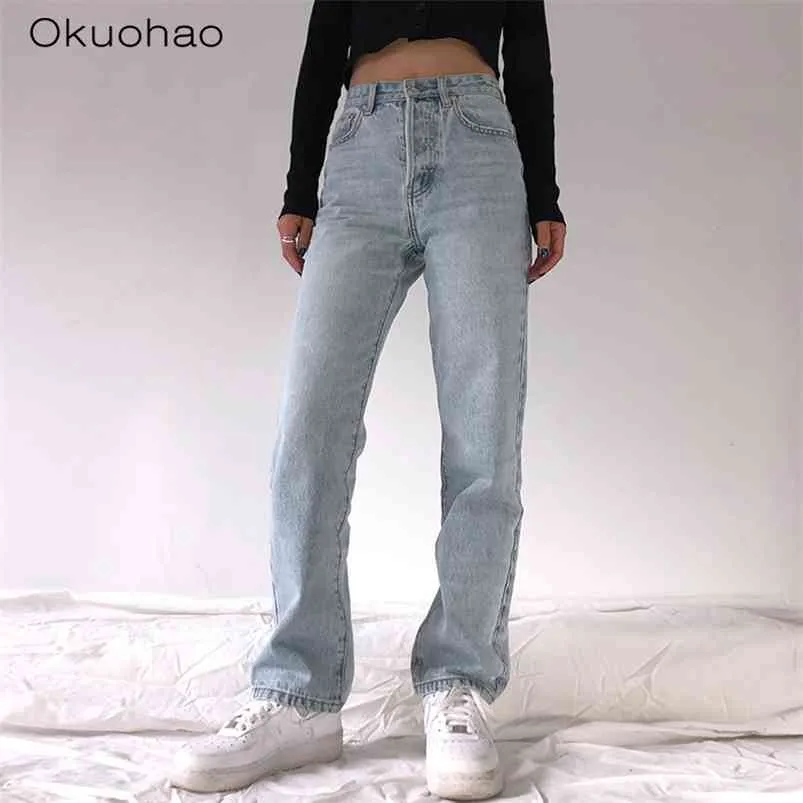 Taille haute jean ample pour femmes confortable mode décontracté jambe droite Baggy pantalon maman jean lavé petit ami jean 210730
