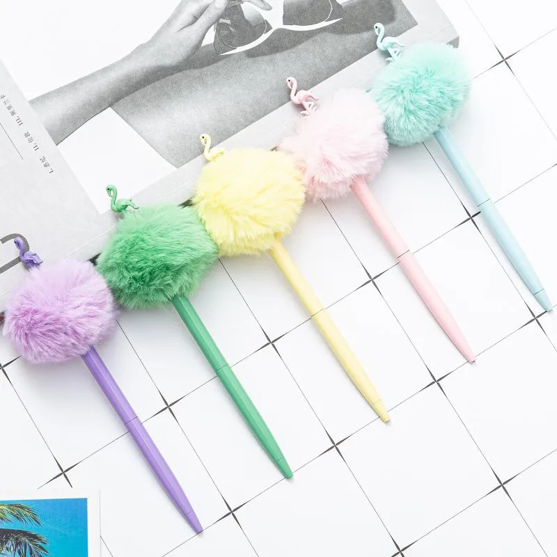 Stylos à bille Flamingo Hairball Pen Stock Corée Creative Cute Cartoon Bureau Peluche