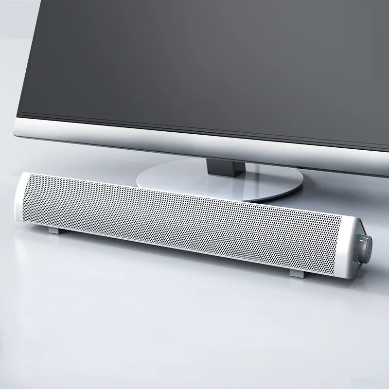 Computer Bar Speaker USB Wired HiFi Sound 3.5mm Stereo Soundbar with Knob Control for Desktop Laptop and Phones