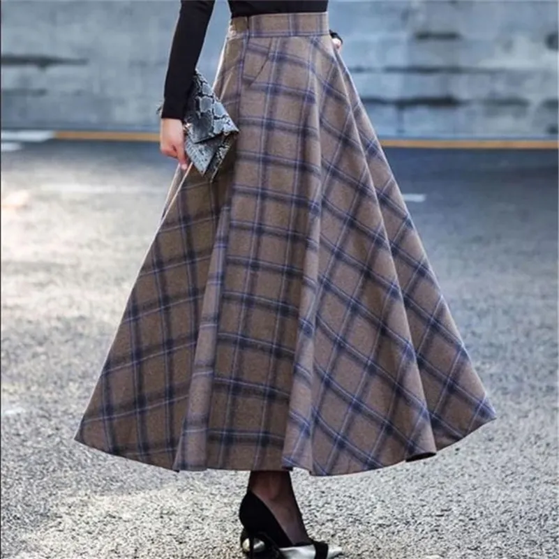 Plus Size Maxi Wool Skirt: Elegant High Waist Plaid Skirt Shop