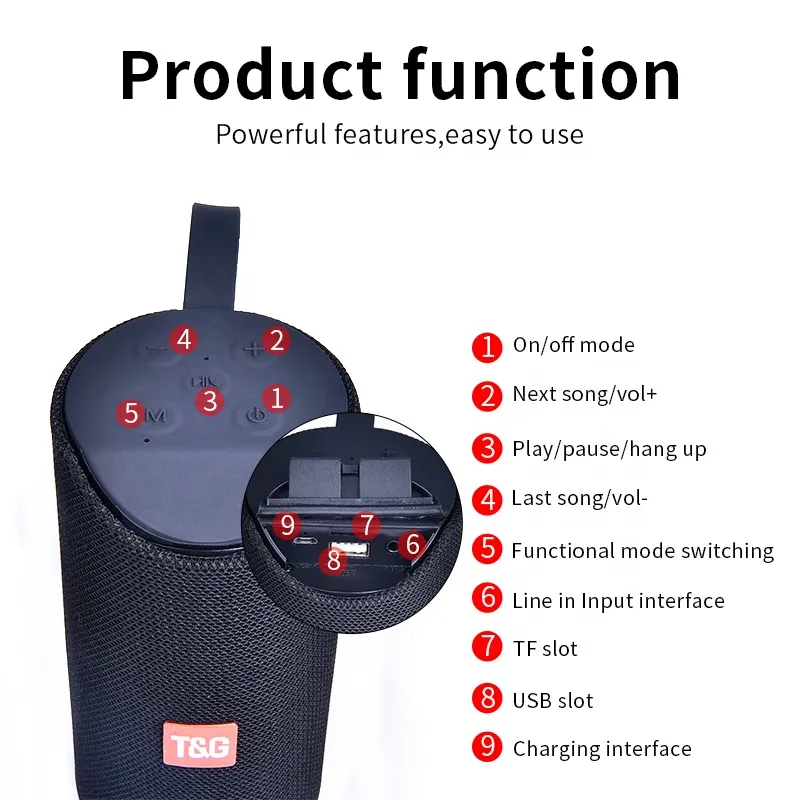 Hög ljudkvalitet TG TG113 Mini -högtalare 7 Färger Bluetooth Portable Högtalare Trådlöst TF -kort och USB -diskvattenproof LoudSpeake4636042