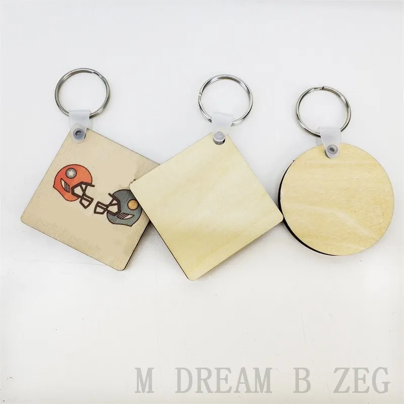 Sublimacja Blank Bluechain MDF Drewniany Kolor Klucz Łańcuch Termiczny Przeniesienie Dwustronne DIY Key Ring