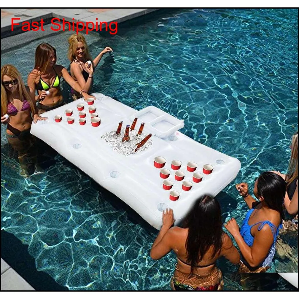 حمامات السباحة الأخرى Spashg Pool Party Games Raft Lounger Floatable Bollating Pool Chofts Swimming Beer Pong Table Doe Qylrtn Sports2010