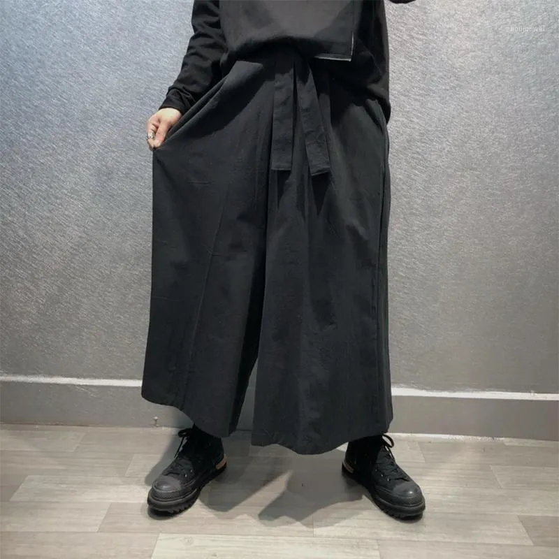 Ямамото ветер индивидуальность широко свободных штанов с широкими ногами осень темные модные мужские черные тонкие моды тренд кулоты мужские