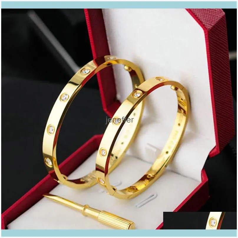 316L Titanium steel Love Bracelet Bangles Women Men Screw Screwdriver Bracelets Gold Silver Rose Couple Jewelry Gift with box set