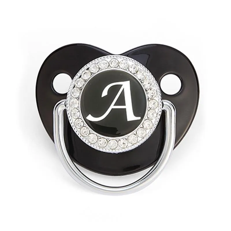 Pacifiers# Name Initial Letters Baby Pacifier Born Silicone Black Bling Infant Nipple BPA Free Soother Dummy 0-24M