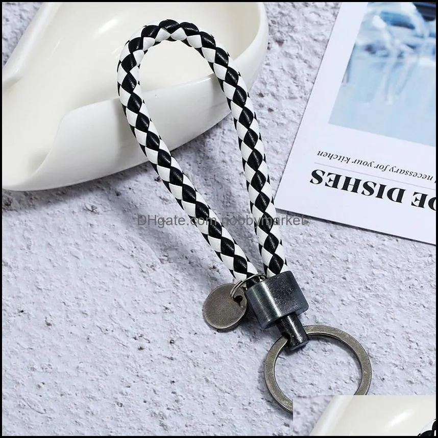 Ancient Silver Key Ring Simple Coin Charm Hand Weave Pu Leather Keychain Bag Hang Fashiono Jewelry for Women Men Will and Sandy Black Red