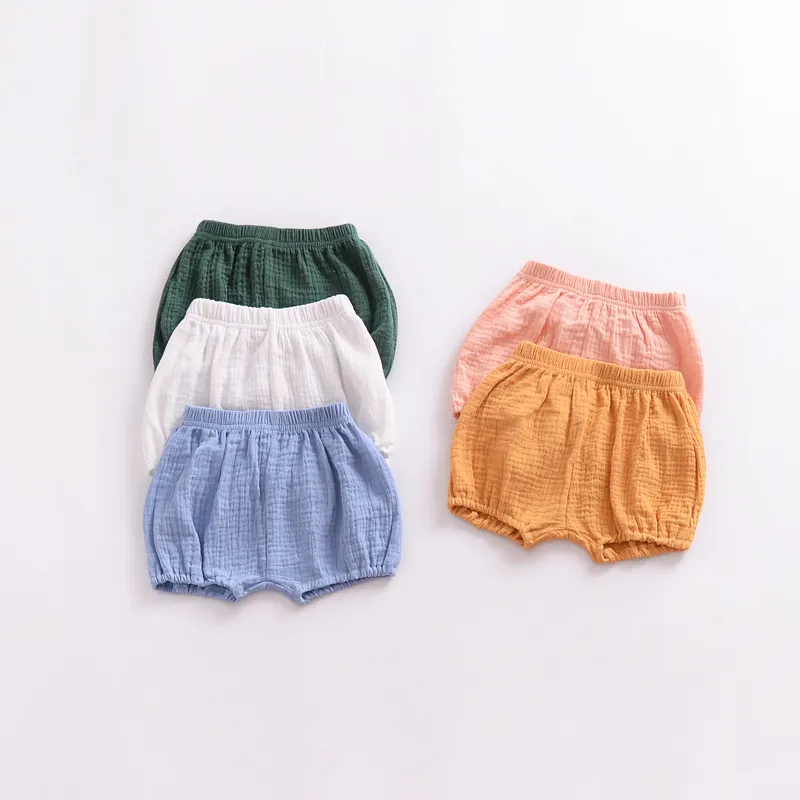 Newborn Baby Bread Pants Kids Girl Boy Short Pants Children Knickers Solid Cotton Linen Elastic Waist 411 U2