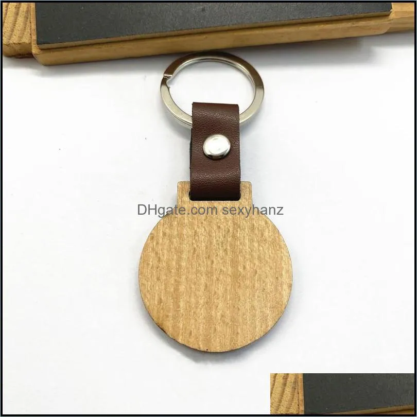 10 Styles Beech Keychain Personalized Wooden Leather Keychains Bag Decoration DIY Key Chain Thanksgiving Gift C3