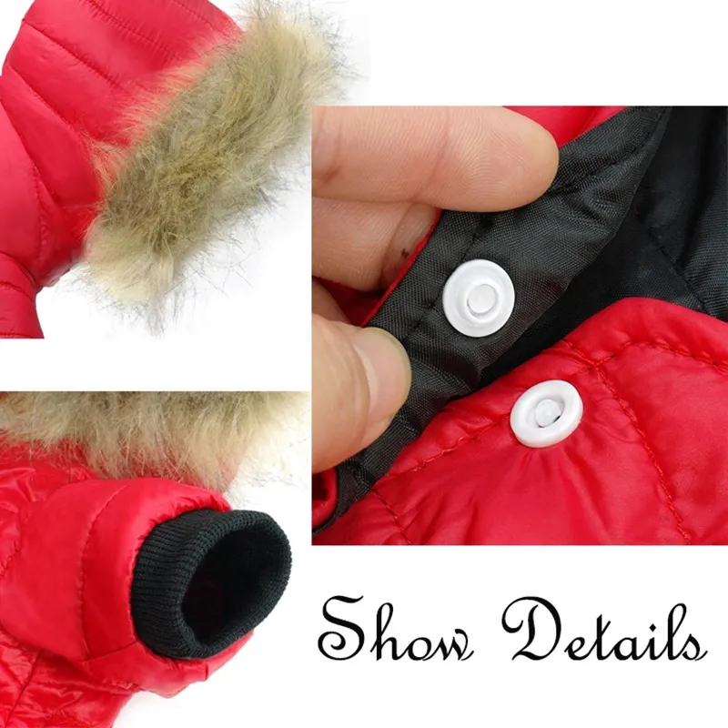 Pet Down Cotton Clothing Thin Coat Snowsuit Windproof Faux Fur Puppy Parka Coat Adjustable Dog Winter Jacket with Hood Dog Warm Outwear Dog