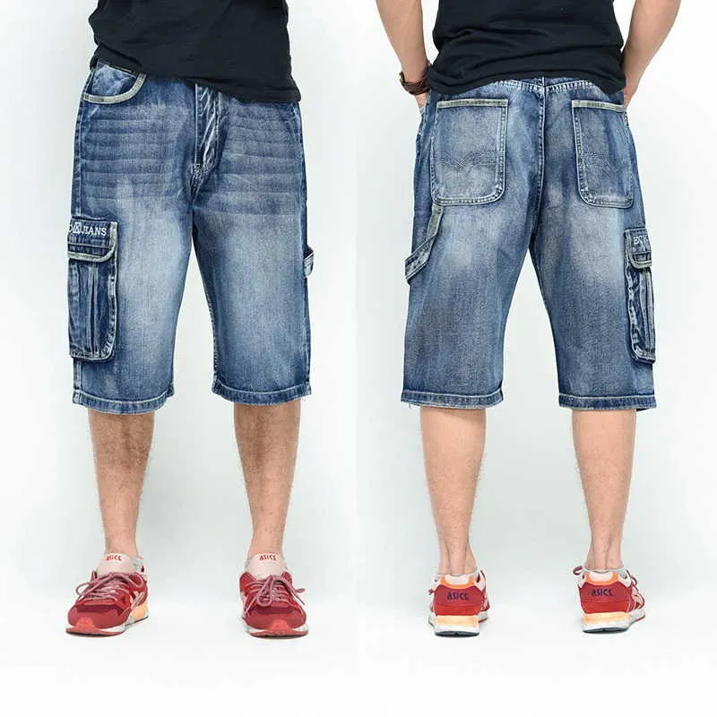 Hommes Loose Jeans Hip Hop Skateboard Jeans courts Pantalons de mode pour hommes Taille 30-46 Grandes poches 210622