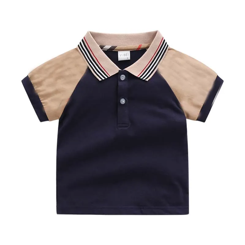 T-shirt casual a righe per neonati primaverili Stilista di moda T-shirt a maniche corte con risvolto scozzese per bambini Top Camicia per bambini F112