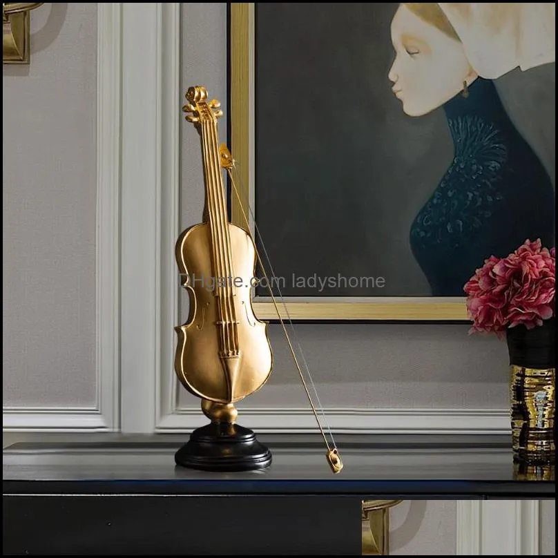 Decorative Objects & Figurines Creative Gold-plated Resin Violin Ornament Mini Shack Musical Instrument Exquisite Model Music Classroom