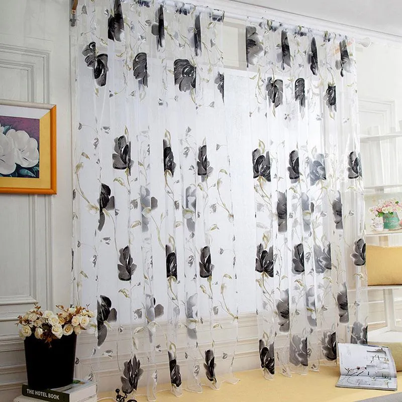 カーテンドレープシアーカーテン用リビングルームの葉チュールドアウィンドウモダンドレープパネルスカーフ帯の寝室白