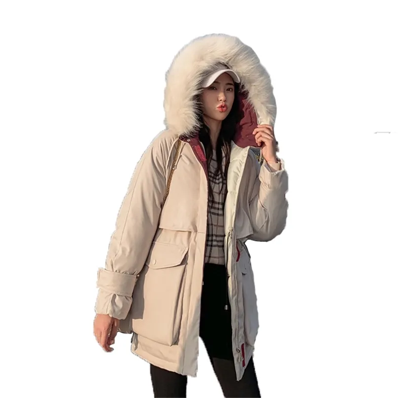 Winter Hooded Women Parka Jas Wit Geel Groen 19 Europa en Amerika Plus Size Mode Losse Dikke Warmte Kleding LR620 210531