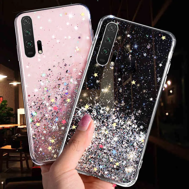 Luxe Gradient Glitter Star Téléphone étuis pour huawei P40 P20 P30 Pro Lite Mate 30 Pro Transparent Doux Téléphone Couverture Arrière