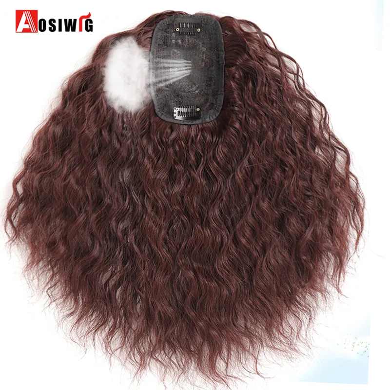 AOSI Women Clip In Hair Extensions 2 Clips In Topper Natural Hair Curly Black Brown Synthetic Hair With Bangs Fake Hairpiece 220217