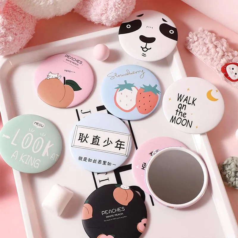 Mirrors Korean Fashion Cute Mini Cartoon Small Round Mirror Portable Makeup Glass Creative Princess