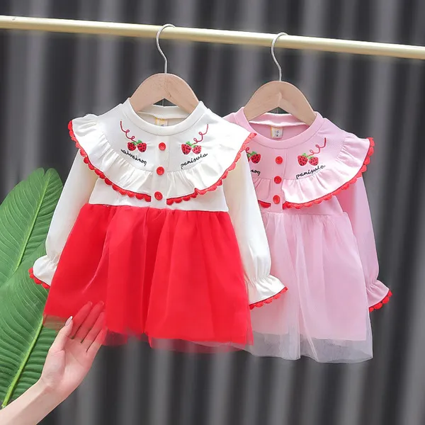 Noworodka Dziewczynka Sukienka Dla Dziecka 1 Rok Urodziny Tutu Sukienka Cute Długi Rękaw Princess Dress Baby Girls Odzież Maluch Dresses Q0716
