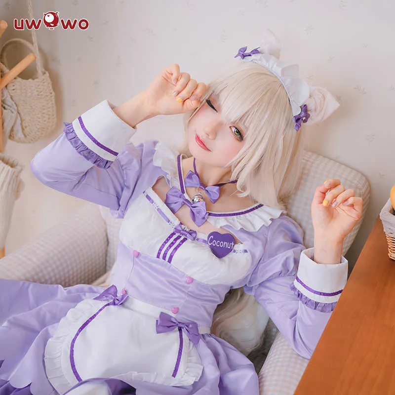 Uwowo Anime Nekopara Vol.4 Coconut Maid Jurk Cosplay Kostuum Leuke Paars Y0913