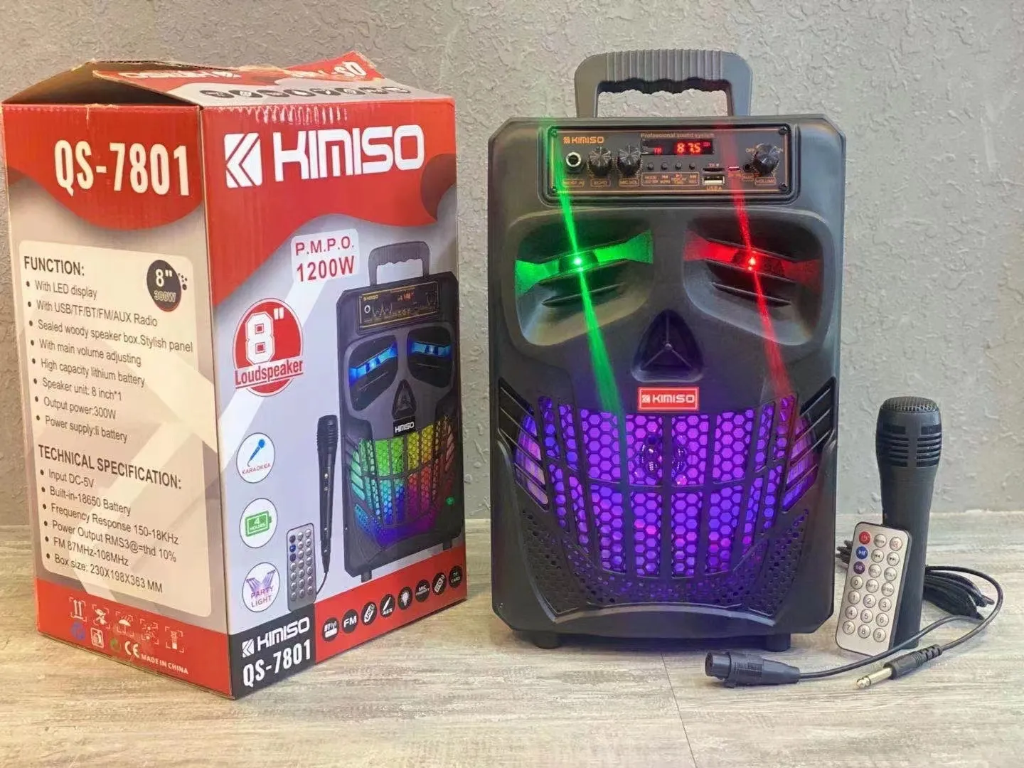Kimiso 8 inch High Power Outdoor Trolley Bluetooth draagbare huishouden Karaoke Spreker met retailverpakkingen