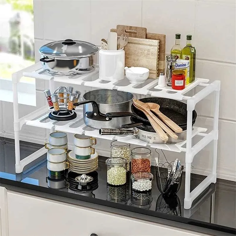 Para prateleira de cozinha Spice Rack Retrátil Armário de Armário Multifuncional Pot Kitchenware Drenagem 211112