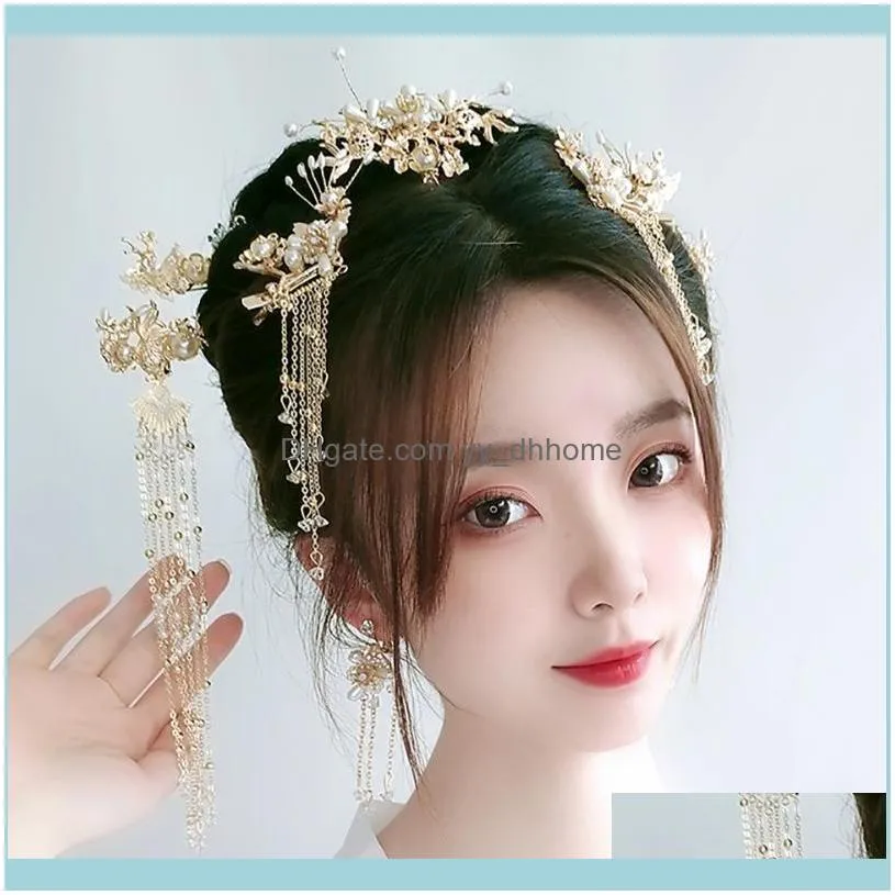 Earrings & Necklace MIYOU Chinese Hanfu Accessories Tassel Hairpin Wedding Headdress Set Female Classical Traditional Hair Style