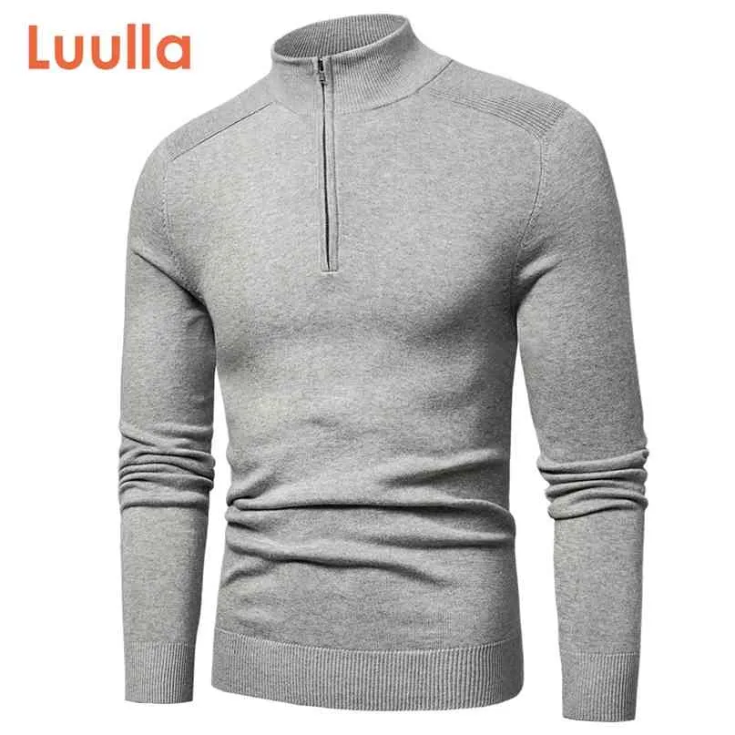 Luulla Mężczyźni Wiosna Casual Turtleneck Swetry Pulower Jesień Moda Dzianiny Zip Sweter Kurtka Kolekcja 210918