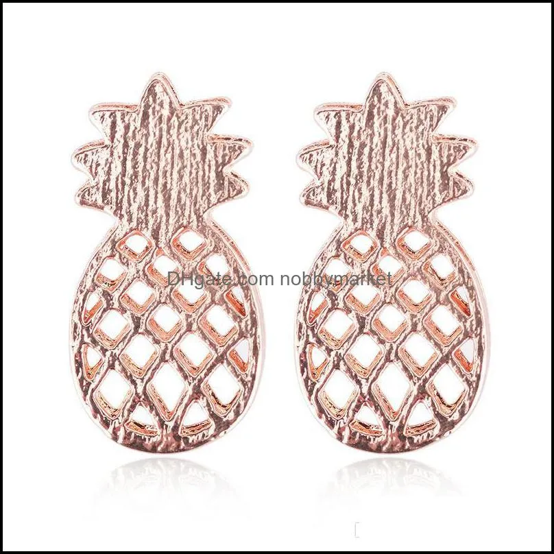 Fashion Alloy Hollow Out Pineapple Ear Studs Unique Design Plated Fruit Ear Stud Earrings Women Party Gifts Jewelry Accessories