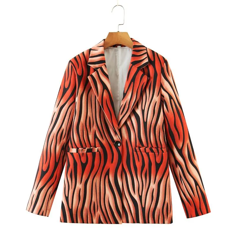 Women's Jackets The Europe And United States In Autumn Wind Dress 2021 Tiger Stripes Printed Blazer Suit 2717