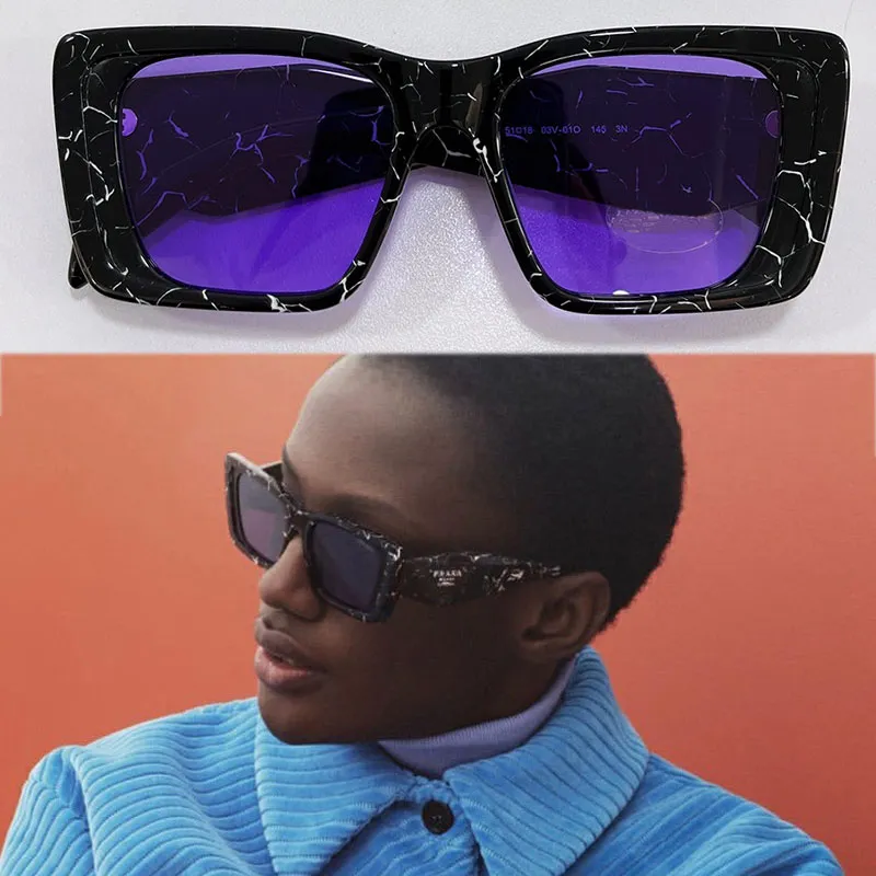 Lunettes de soleil pour hommes PR 08YS mode classique style de passerelle rectangulaire cadre noir lentille violet luxe tendance voyage vacances concepteur femmes lunettes UV400 avec boîte